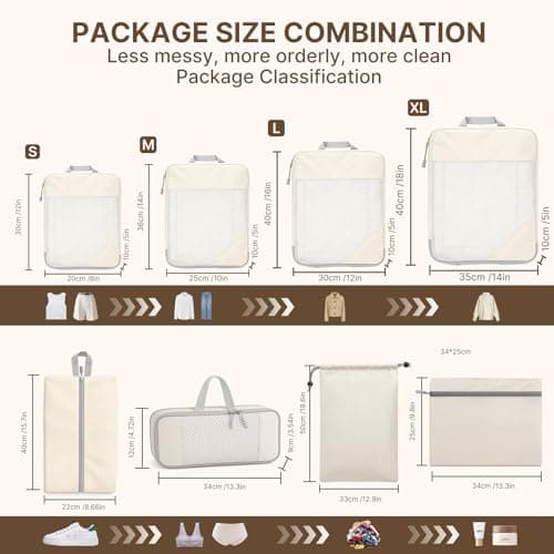8PCS Packing Cubes Compression Set, Travel Packing Cubes for Backpack Suitcase Organiser Bags Home Storage Shoes Bags for Carry on Hand Luggage Travel Essentials Bag — view 2