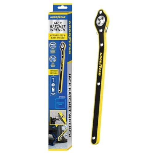 Goodyear Ratchet Wrench Jack Handle, 34cm Scissor Jack Handle with Swivel Head & Universal Adapter, Heavy-Duty Steel, Anti-Corrosion, for Car, SUV, Van Tyre Change (Under 2 Tonnes)