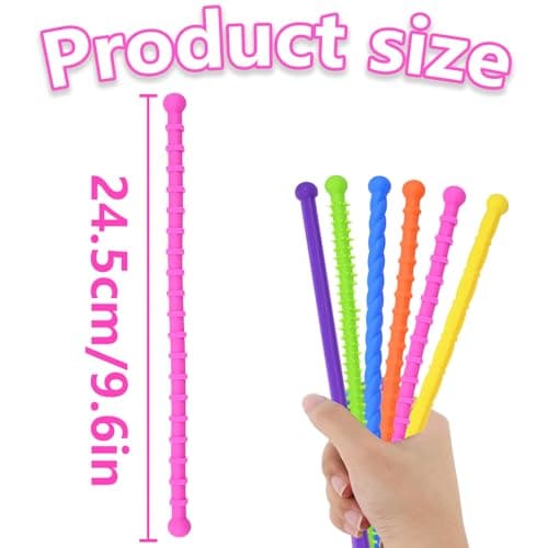 Lanstorm 6 PCS Textured Stretchy Sensory Fidget Toys, Colorful Quiet Fidget Toys, Noodle Texture Sensory Toys, ADHD Autism Anxiety Relief Stretchy Sticks, for Classroom, Travel, Camping, Picnic — view 2