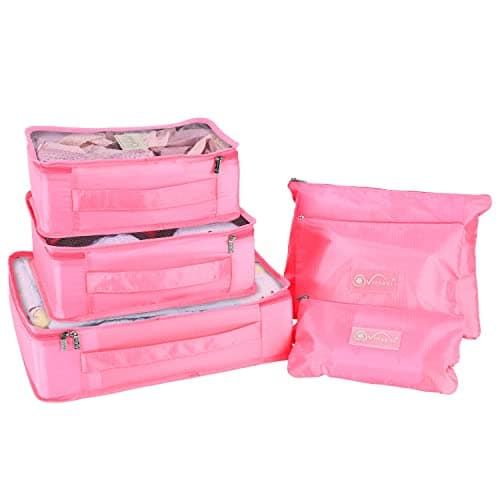 Vinsani 6pc Packing Cubes Travel Organiser Set for Suitcase, Pink