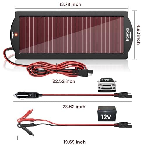 POWOXI Solar Car Battery Charger with Amorphous Solar Panel for 12V Battery — view 6