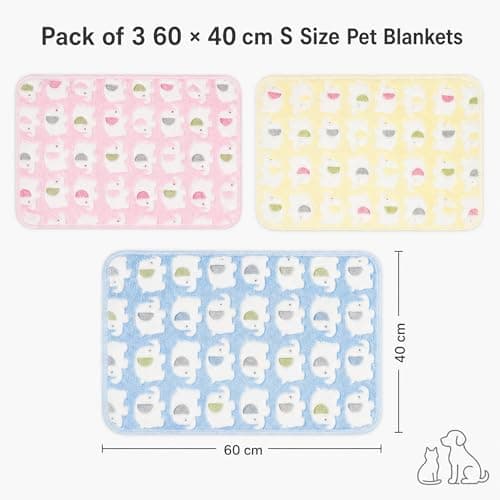 Xiansini Cat Blanket 3 PCS 60x40cm Cotton, Soft Pet Blankets for Cats and Small Dogs Pink Yellow Blue, Puppy Blanket Kitten Blanket for Travel Outdoor Crate Sofa Bed, Small Pet Blanket 3 Pack — view 2