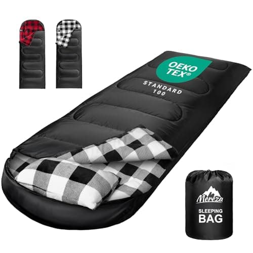 MEREZA Sleeping Bag for Adults & Kids 3-4 Season Warm & Cold Weather, Lightweight Cotton Flannel XL Sleeping Bag with Pillow for Big and Tall Men Camping Hiking Backpacking