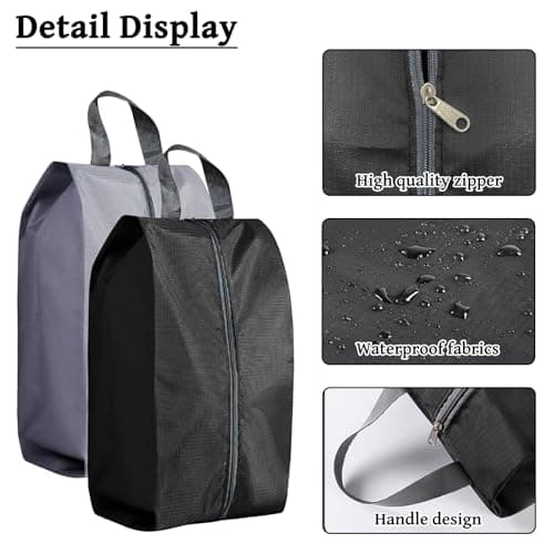 6 Pcs Shoe Bags for Travel, Portable Nylon Shoe Bag Waterproof Dust Proof Shoes Storage Bags Unisex Shoe Pouch for Daily and Travel Use (Black, Grey) — view 3