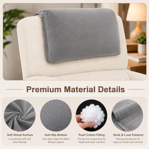 XPJBKC Neck Pillow for Chair, Non-Slip Neck Support Pillow for Sofa, Headrest Ergonomic P-illow for Recliners Armchairs, Velvet N-eck Cushion for Chair with Pocket for Pain Relief and Support(Gray) — view 3