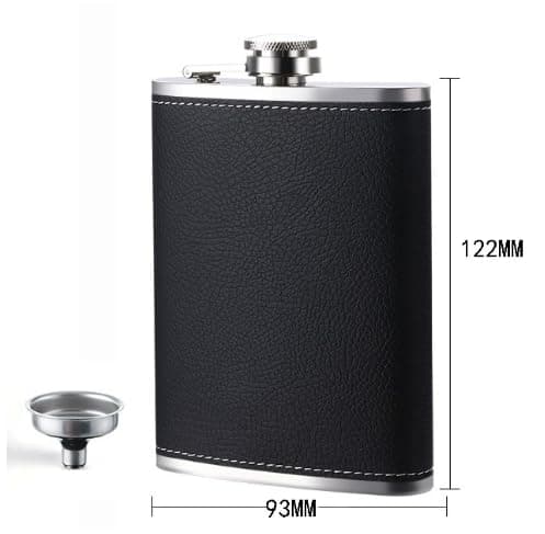 8 oz Stainless Steel Hip Flask with Funnel for Men and Women, Leak-Proof Pocket Whisky Flask with Black Textured Finish, Portable Alcohol Bottle for Camping, Festivals, Hiking, Travel and Gifting — view 6
