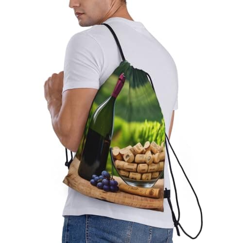 S Drawstring Wine Bottle Corks Grapes Print Bags Backpack Sport Storage — view 3