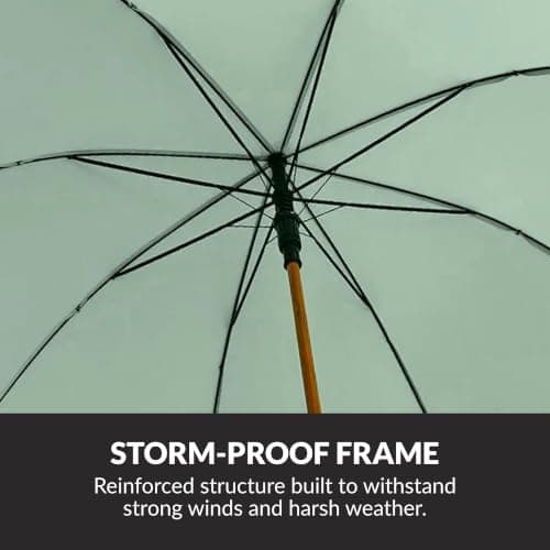 Jollybrolly Large Umbrella Mint Green| Wooden Walking Stick Umbrella, Crook Handle Large Canopy for Sun Protection Rainproof | Strongest Windproof Travel | Mens Umbrella Waterproof Long Stick — view 3