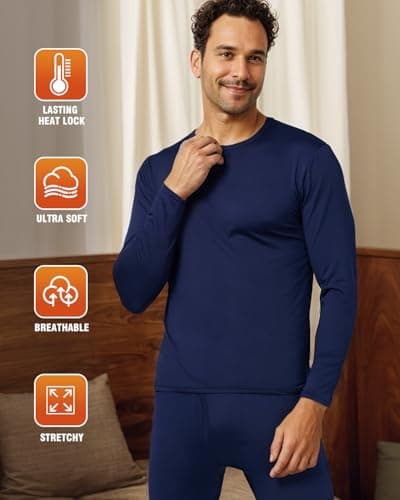Thermal Underwear For Men Long Johns Fleece Lined Base Layer Navy Blue L — view 3