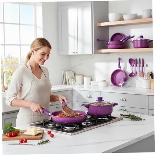 Nonstick Cookware Set|Nonstick Cookware Set, 13-piece, Non Stick Pots and Pans with Frying Pan, Saucepans, Milk Pot & Utensils for Home Cooking, Purple — view 3