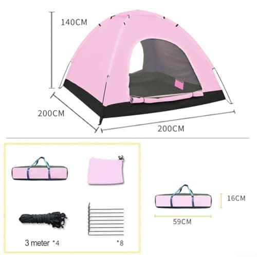Ultralight Camping Tents, 2-3 Person Portable Camping Tents, Windproof & Waterproof Dome Tent, up tent with 2 Mesh Doors, dryness comfort, For Garden, Outdoor, Hiking And Backpacking Trips(Pink) — view 2
