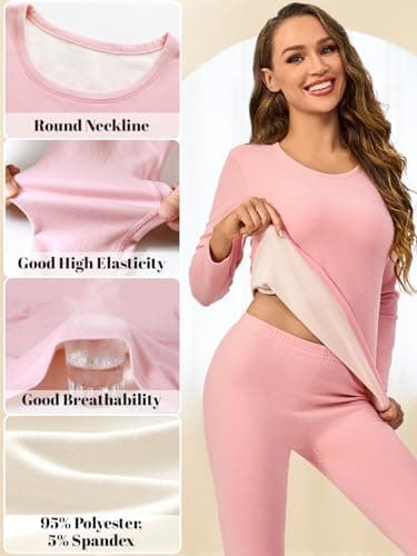 Monbessi Thermal Tops Womens Long Sleeve Thermal Underwear Scoop Neck Base Layers Clothes – Perfect for Autumn and Winter (M, Pink) — view 3