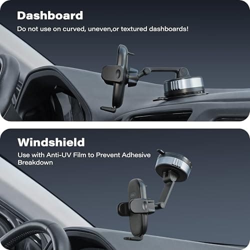 APPS2Car Car Phone Holder Mount, Strong Vacuum Suction Cup Phone Mount for Car Dashboard & Windshield, Dual-Axis Anti-Shake Arm, 360° Adjustable Universal Cell Phone Holder for Smartphone — view 2