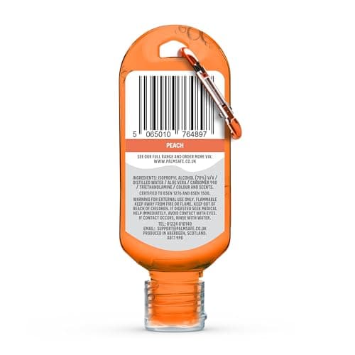 Palm Safe Peach 60ml Anti Bacterial Premium Hand Sanitiser Travel Size Refillable Clip Bottle Quick Drying Non Sticky Extra Moisturising Kills 99.9% of Viruses and Bacteria — view 2