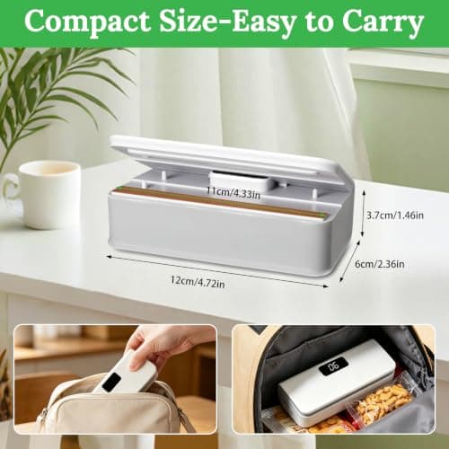 SUPRBIRD Portable Mini Bag Sealer,Foil Sealer,LED Display & 6 Heat Settings, Magnetic Back with Hidden Cutter, USB-C Rechargeable,Suitable for storing food in the kitchen — view 2