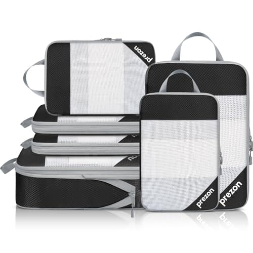 Prezon Versatile 6-Set Compression Hollow Packing Cubes, Full Open Visible Design, Space-Saving and Lightweight, Customized Cationic Material, Portable and Durable Luggage Organizer, Black