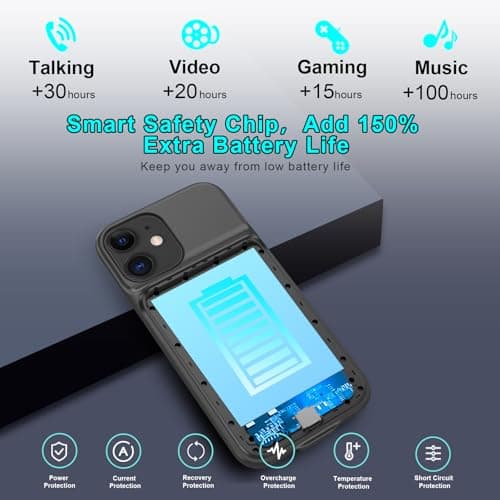 TAYUZH 7000mAh Battery Case for iPhone 11 (6.1 inch) Upgraded Portable Protective Charger Rechargeable Extended Battery Charging Cover Compatible with iPhone 11 Black — view 3