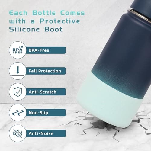 Volhoply 410ml 14oz Water Bottle with Straw Lid and Silicone Boot Bulk 2 Pack,Stainless Steel Insulated Tumbler for Boys & Girls Multipack,Double Wall Vacuum Leakproof Kids Bottles(Assorted,2) — view 2