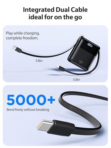 Power Bank 10000mAh,22.5W PD Fast Charging Portable Charger Built-in 2 Cables,USB C Battery pack,Mini Powebank Charger for iPhone 17 16 15 14 13 12 Plus Pro Samsung iPad Small - Size (73x62x26.5mm) — view 4
