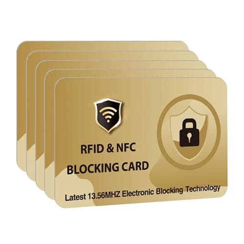 DevTech IT RFID Blocking Cards, 5 Pack Contactless/NFC Bank Card Protectors for Wallets and Purses, Gold Finish