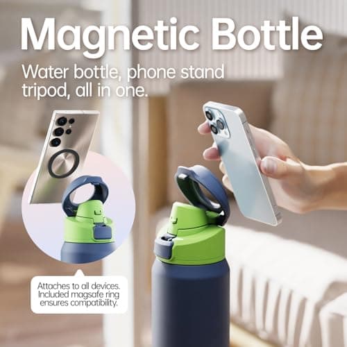 Magcheer 1L Insulated Bottle with Magnetic Phone Holder（Navy Blue） — view 3