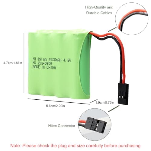 MXJFYY 2PCS NiMH RC Battery Pack 4.8V 2400mAh with Hitec Connectors, Battery Compatible with Futaba RC Airplane Controller RC Aircrafts, RC Helicopter Receiver, Futaba, JR, and More Models — view 2