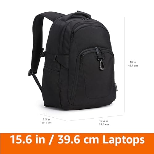 Amazon Basics 15.6-Inch Laptop Backpack, Water Resistant Rucksack for Business Travel, Work or School, Padded Shoulder Straps, Black — view 4
