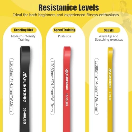 Flintronic Resistance Bands, Exercise Bands, Pull Up Bands for Unisex, Workout Bands for Home, Gym, Stretch Mobility, Muscle Toning, Yoga, Strength Training（15-35 LBS） — view 2