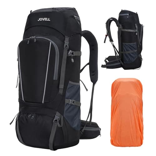 JOVELL Hiking Backpack for Men Women, Large Capacity Durable Trekking Backpack with Rain Cover, Waterproof Lightweight Camping Backpack for Backpacking Travel Mountaineering (Black)