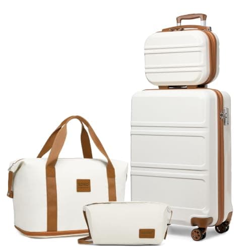 Kono 4 Piece Luggage Set ABS+PC Hard Shell Carry-On Cabin Suitcase White