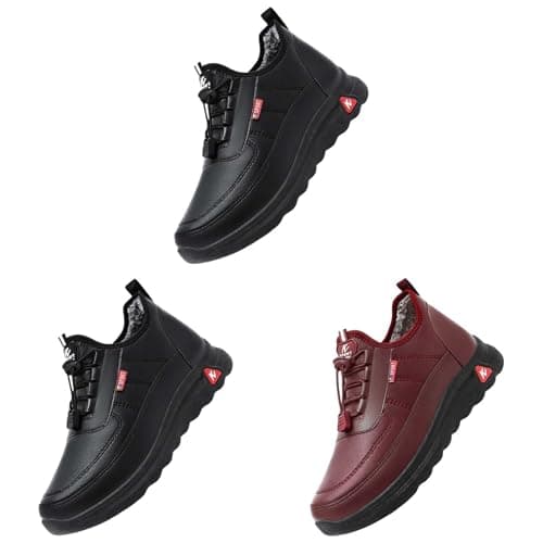 Walking Ankle Boots For Women Uk Lace Up， Waterproof Wool Lined Leather Orthopaedic Snow Boots，Womens Platform Winter Snowshoes，Cold-Resistant Walking Shoes For Middle Age And Elderly — view 4