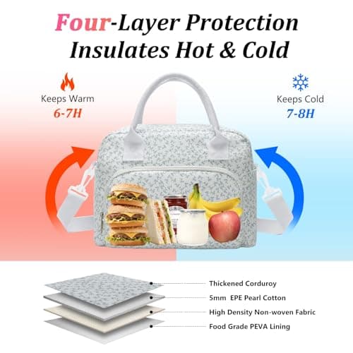 AOTM Lunch Bags for Women 12L, Insulated Cool Bag with Strap for Work — view 3