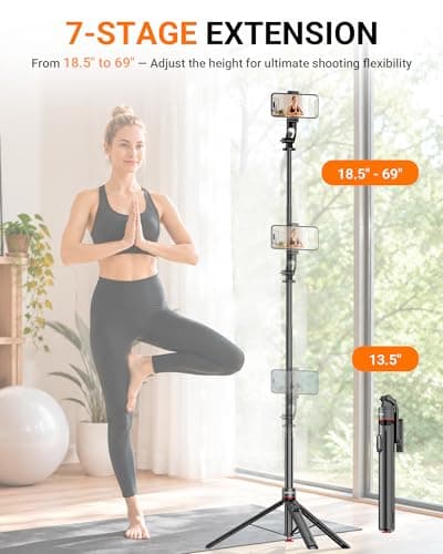 GRIFEMA 69" Phone Tripod, Auto Pop-Out Selfie Stick, Aluminum All in One — view 3