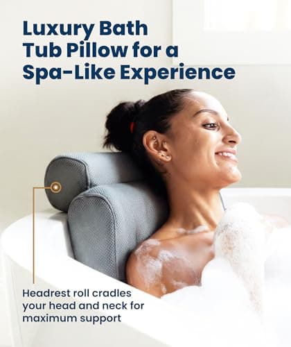 Everlasting Comfort Bath Pillow – Bath Cushion for Head and Neck Support – Quick Dry Waterproof Mesh – Luxury Bath Accessories with Suction Cups – Bath Pillows for Head and Neck – Grey — view 2