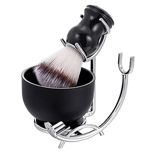 CCbeauty Shaving Brush Kit For Men, 4-In-1 Stainless Steel Shaving Brush And Bowl Set, Safty Razor Stand Holder, Traditional Wet Close Shaving Kit, Men Manual Shaving Cleaning Tool, Easy To Clean