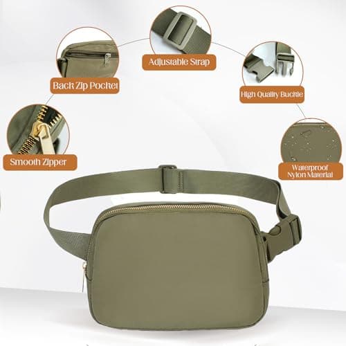 JENCVNL Belt Bag for Women Men, Fashion Bumbags for Ladies Small Crossbody Bags Fanny Pack Lightweight Waist Pack with Adjustable Strap for Running Hiking Workout Traveling (Khaki Green) — view 6
