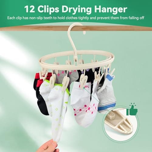 Foyer Nuage Premium Portable Travel Foldable Clothes Drying Hanger with 12 Clips, Anti-Rusty Plastic Drying Rack for Socks, Lingeries, Delicates and Baby Clothes — view 6