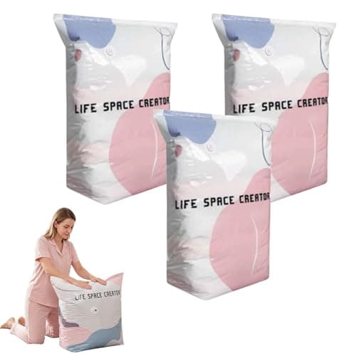 Vacuum Storage Bags, Vacuum Pack Bags for Clothes, No Pump Needed Space Saver Bags for Duvets, Bedding and Blankets, Reusable Compression Storage Bags for Home Organisation (100x80x38cm, 3PCS)