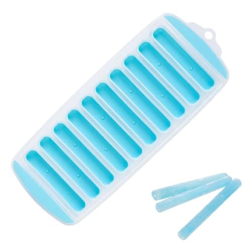 Silicone Ice Cube Tray with Lid for Water Bottles, Easy Release Long Ice Sticks Moulds, Stackable No-Spill Ice Tray for Sports Drinks, Whiskey and Cocktails