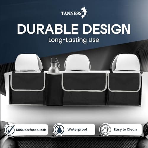 TANNESS Car Boot Seat Organiser with Adjustable Straps - Storage Accessories Organisers - Seat Back Protectors, Medium Large Interior Travel Storage, Foldable Cargo Net Car Backseat Cover Gadgets — view 2