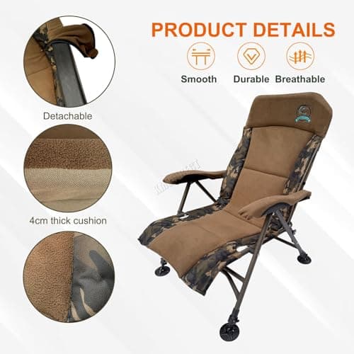 CARPZILLA Foldable Recliner Fishing Chair Armchair Adjustable Backrest Legs Rotating Feet Durable Portable Oxford Fabric Heavy Duty Padded 4CM Cushion 150KG Weight Limit Equipment Accessories Camo — view 6