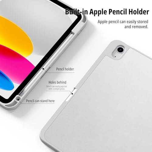 CACOE Case for iPad (A16) 11th/10th Generation with Pencil Holder 2025 2022 11/10.9 inch, Soft TPU Back Protective Smart Cover for 11/10 Gen with Stand - Silver — view 5