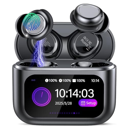 Wireless Earbuds with Smart Touch Screen, Bluetooth 5.4 Sleep Earbuds In Ear with ENC Noise Cancelling Mic, 48H Sleep Headphones with 5 EQ Modes, HiFi Stereo IP7 Waterproof Mini Ear Buds, Black