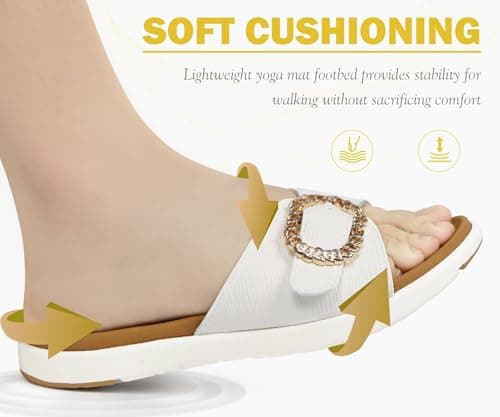 COFACE Womens Orthotic Slides Yoga Mat Arch Support Sandals White Khaki 7 — view 5