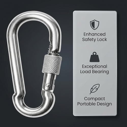 2pcs Heavy Duty M8 Safe Lock Carabiner Clip， 304 Stainless Steel Snap Hook for Outdoor Climbing， Hiking， Camping， Fishing， Backpack， Chain， Hammock， Swing — view 3