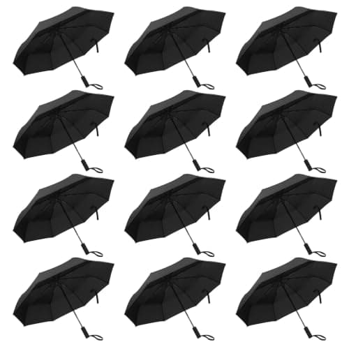 NYVEER 12 Pack Folding Umbrellas Windproof Reinforced 9-Rib Frame 210T Heavy Duty Waterproof Canopy Auto Open Close Compact Travel Umbrella Bulk Wholesale for Rain Sun Corporate Gift Family Hotel