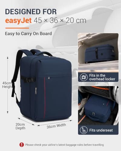 Kono EasyJet Cabin Bag 45x36x20, 32L Underseat Travel Backpack Navy — view 2