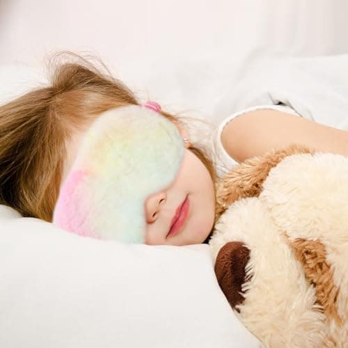 EUPSIIU 6 Pieces Kids Eye Masks for Sleeping, Plush Sleep Mask, Soft Furry Children Eye Covers for Women Girls, Blindfold Elastic Eye Shade for Adults Kids Travel Nap Sleeping Overnight Party (6PCS) — view 5