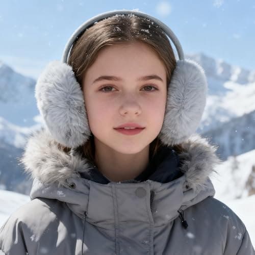 IHCEMIH Ear Muffs, Women Earmuffs Winter Accessories Fluffy Plush Foldable Adults Outdoor Thermal Ear Warmer Skiing Running Ears Covers Protector from Wind Cold Ladies Fashion Gift 2 Pack Grey Black — view 6