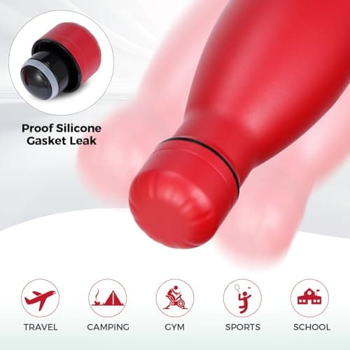 Volhoply 500ml Insulated Stainless Steel Water Bottle, Double Wall Vacuum Flask, Keeps Cold 24h & Hot 12h, Available in Packs of 1 or 4（Red,1 Pack） — view 5